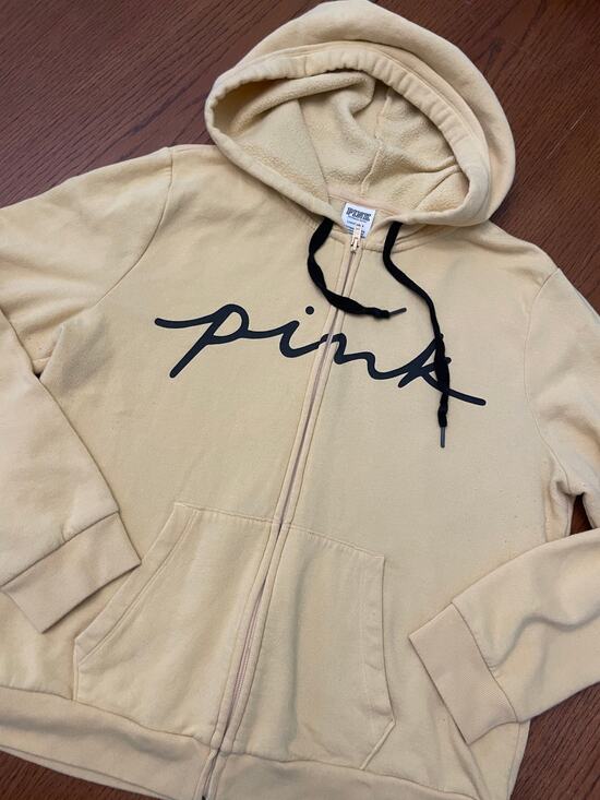 PINK Tops - VS Pink Logo Script Zip Up Hoodie Size L
